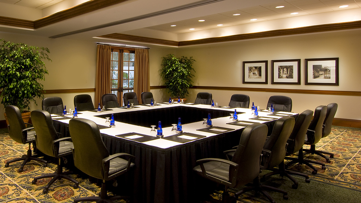 Boardroom set up with square seating arrangement