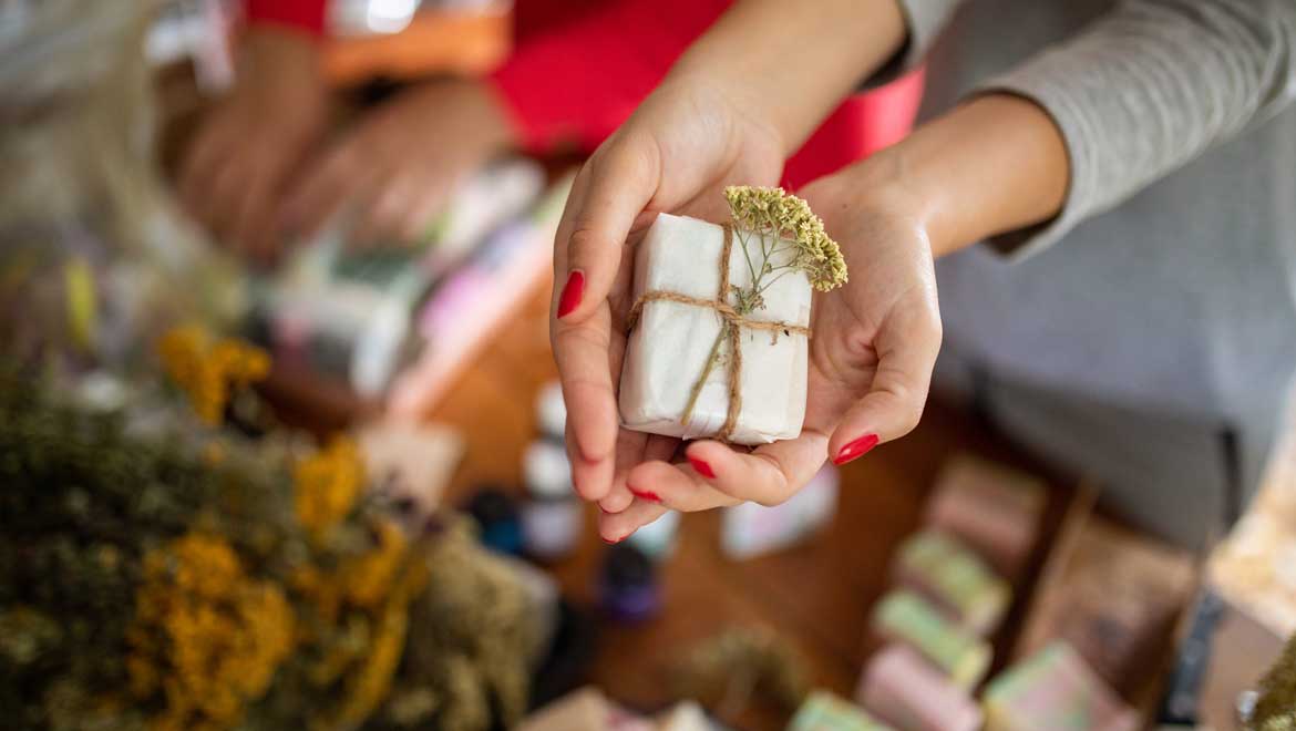 Handmade soap with flowers