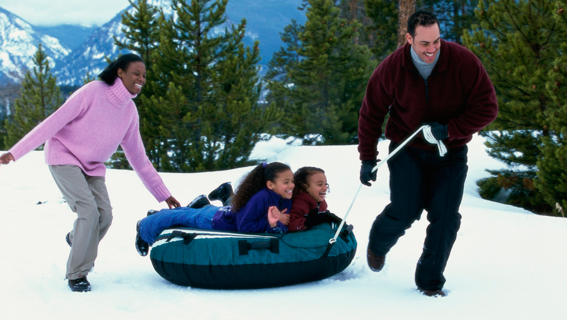 Family snow tubing