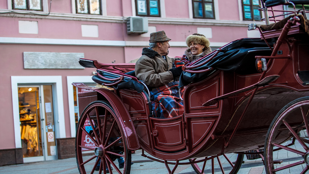 Couple on a horse carriage ride