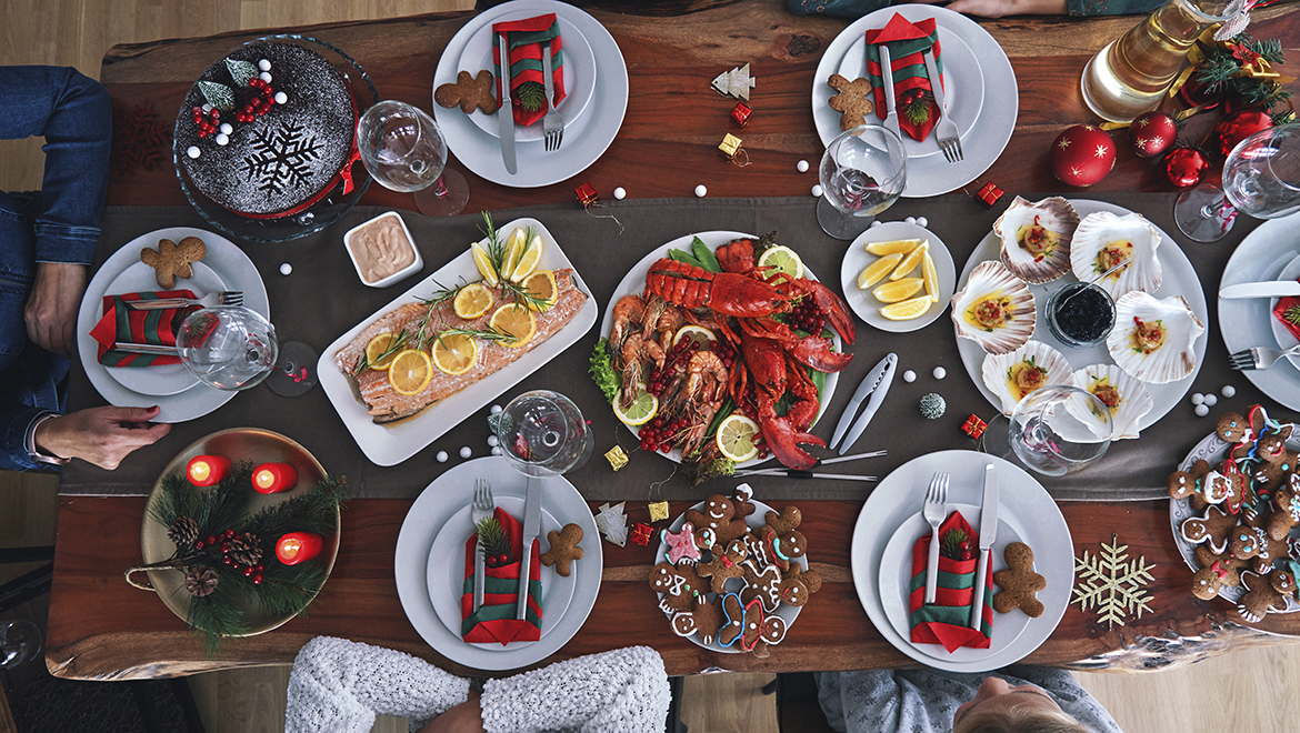 Table spread with food