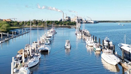 Boats docked on the water