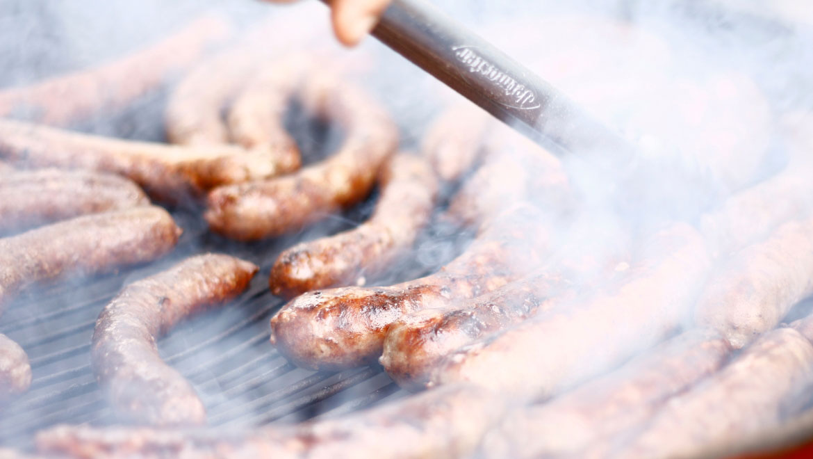 Sausage on a grill.