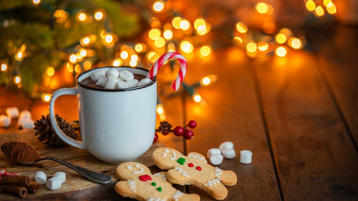 Cup of hot chocolate and gingerbread cookies