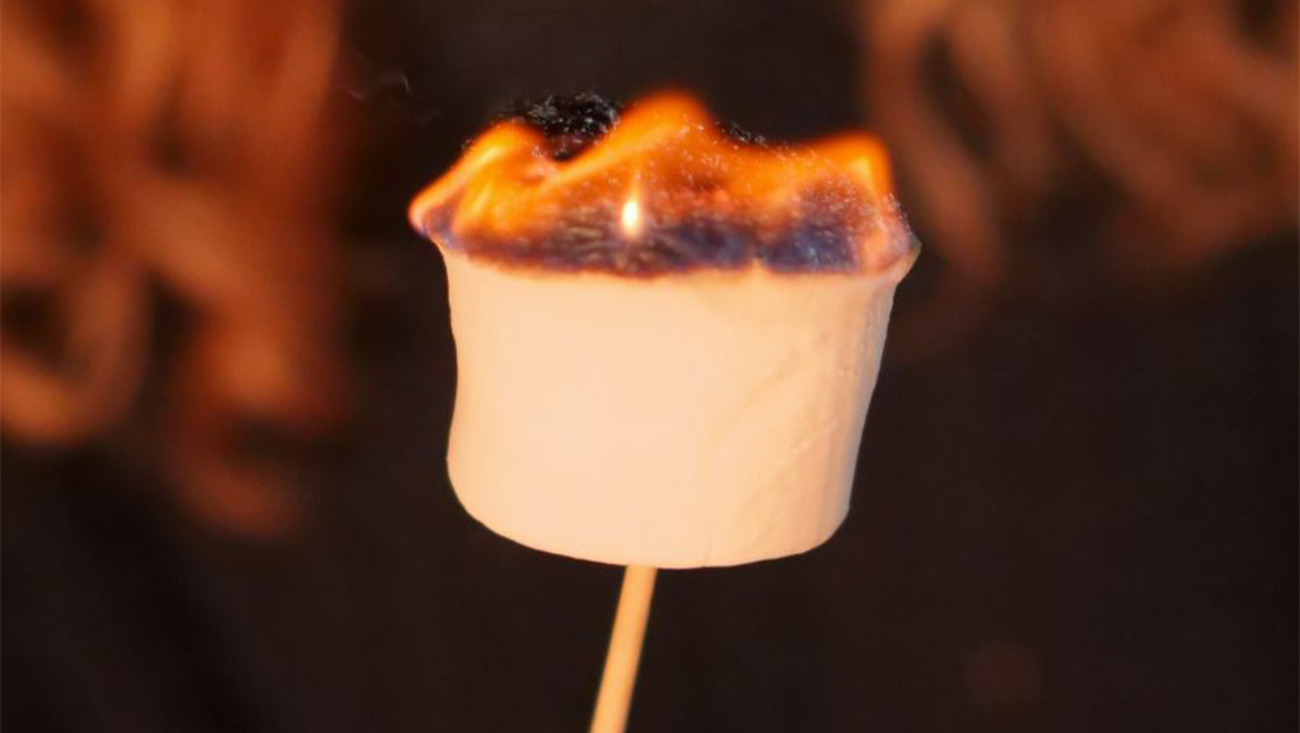 marshmallow on fire