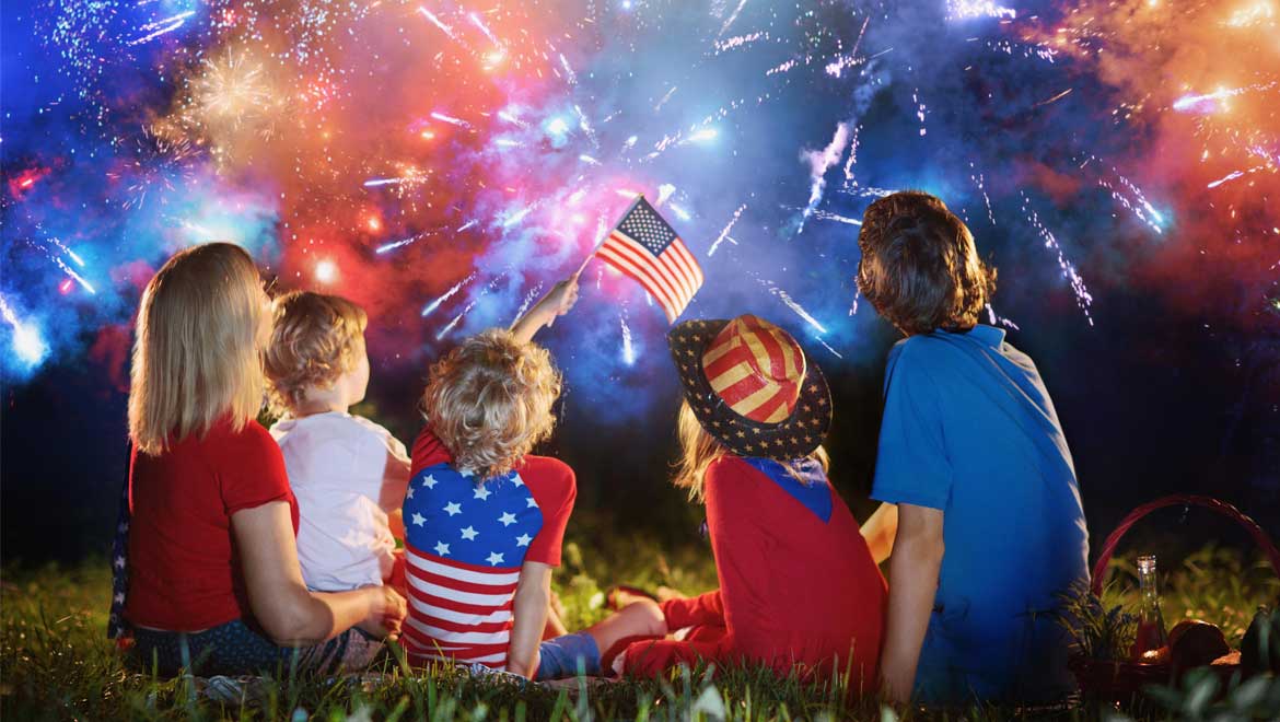 Family watching fireworks