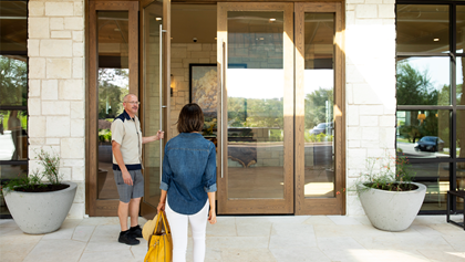 Woman entering resort property