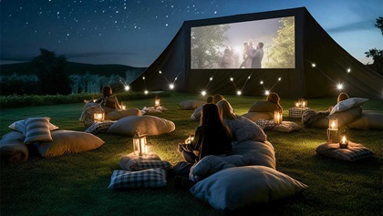 Outdoor movie set up