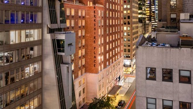 Exterior view of hotel at night