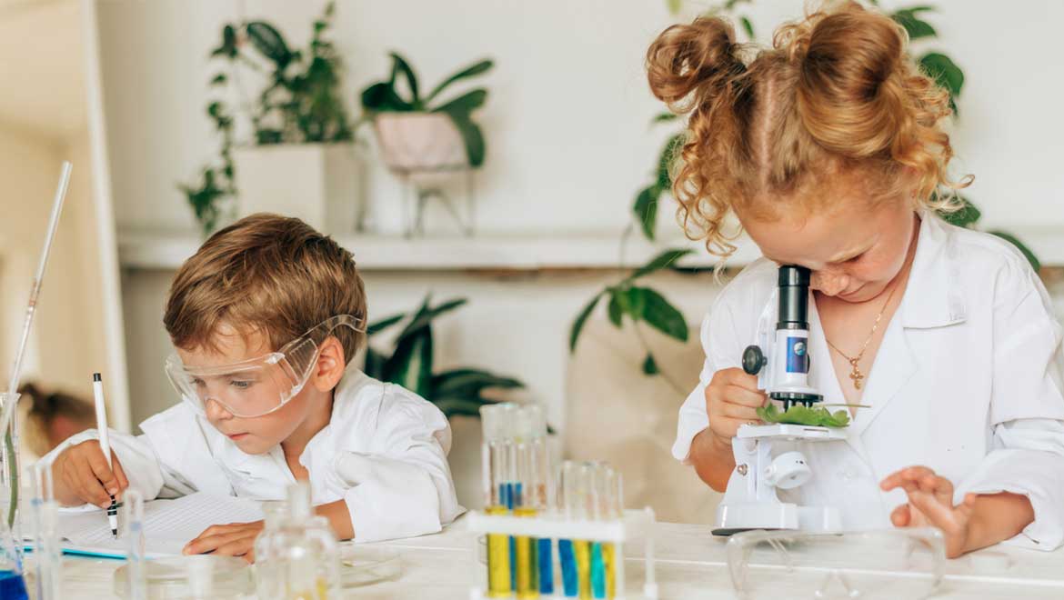Two kids doing a science experiment