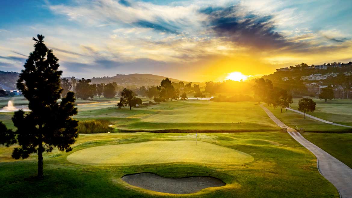 Sun rising on the golf course