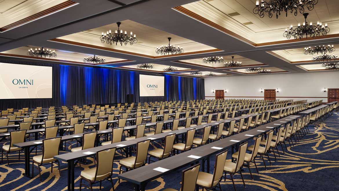 Large meeting room with projector screens