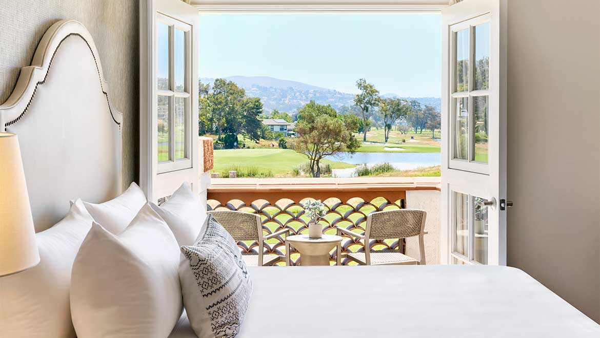 Resort room with golf course view